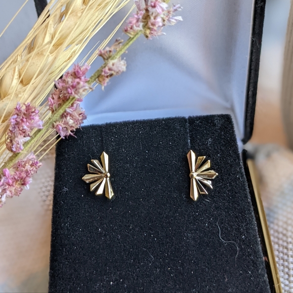 14K Solid Gold Sunstar Earrings - "Morning Light" - Picture 3 of 11